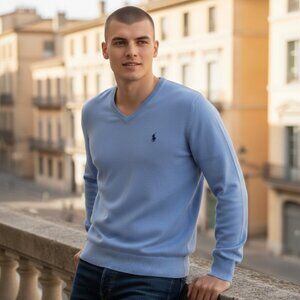 Polo Ralph Lauren Pima Cotton V-Neck Knit Pull Over Sweater (S)